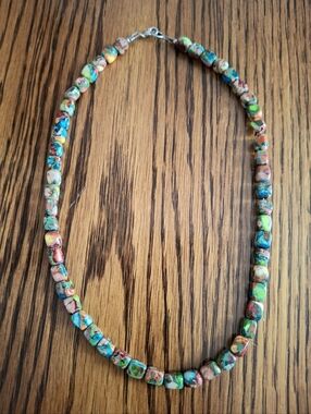 Necklace Multicolored Dahlia Cube Beaded 16" 6mm Sterling Silver